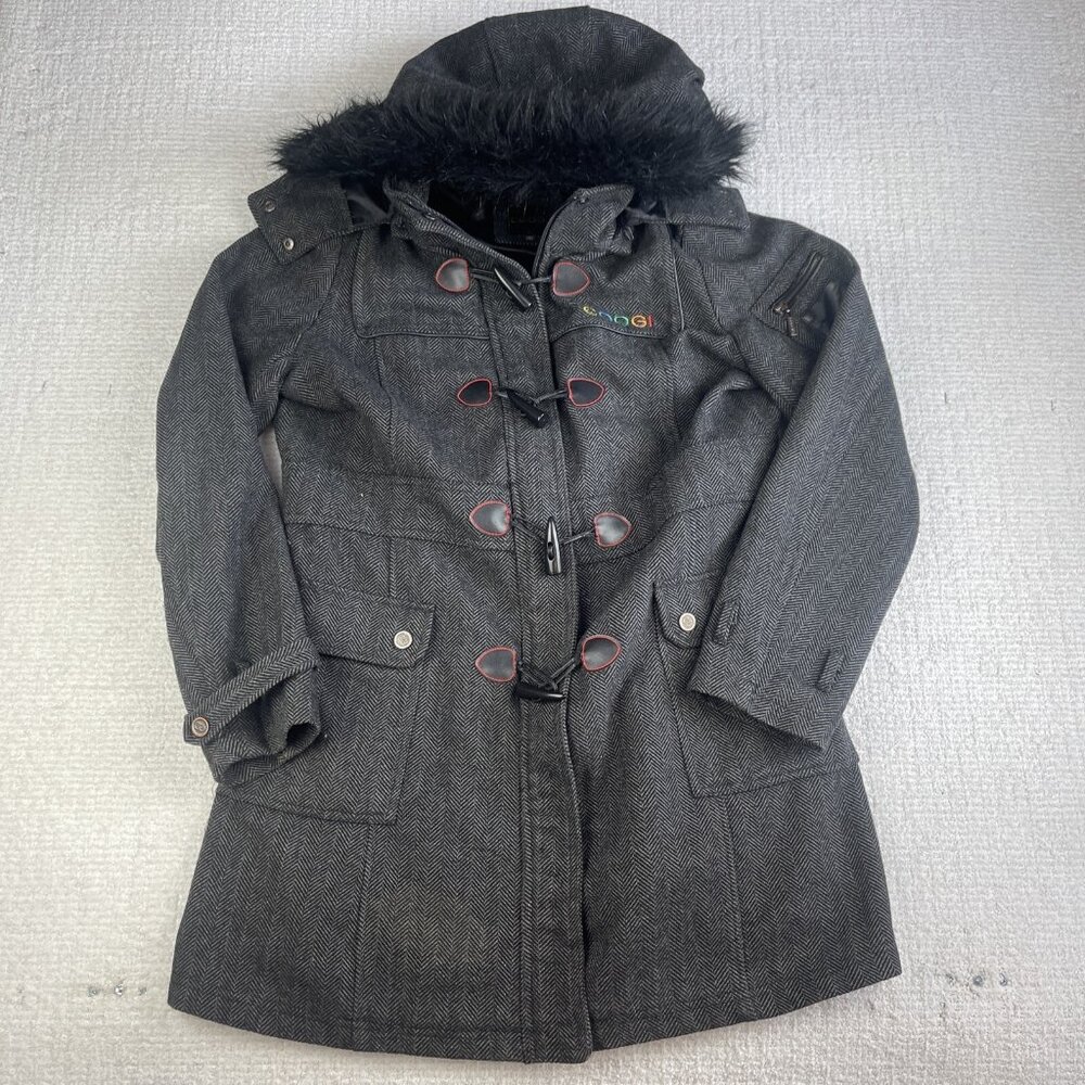 Coogi Coat Women XL Black Faux Fur Removable Hood Parka Jacket Anorak *READ*